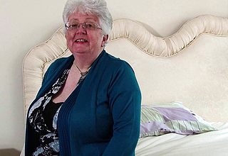 Fat breasted British granny bringing off nearly himself