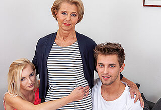 Downcast grandma visits young couple and has hot sex approximately naughty threesome